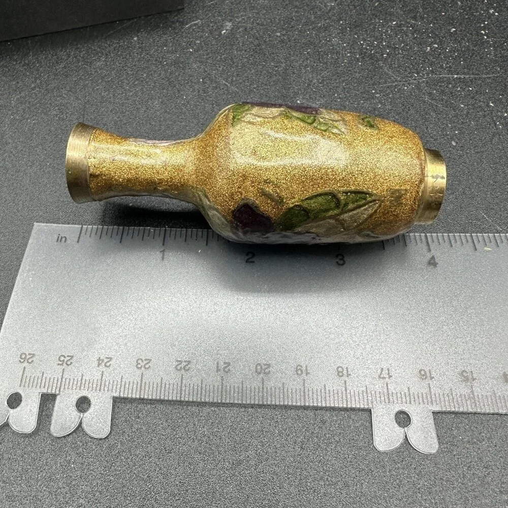Vintage Miniature Cloisonné Enamel Brass Bud Vase 4” Floral Asian Decor